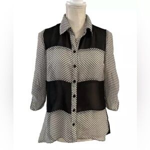 AB STUDIO | Women’s Button Down Colorblock Polka Dot 3/4 Sleeve Blouse
